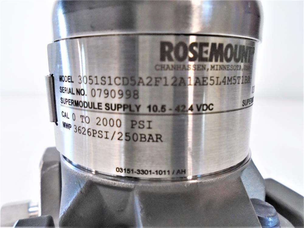 Rosemount 0 to 2000 PSI Pressure Transmitter 3051S1CD5A2F12A1AE5L4M5T1BA